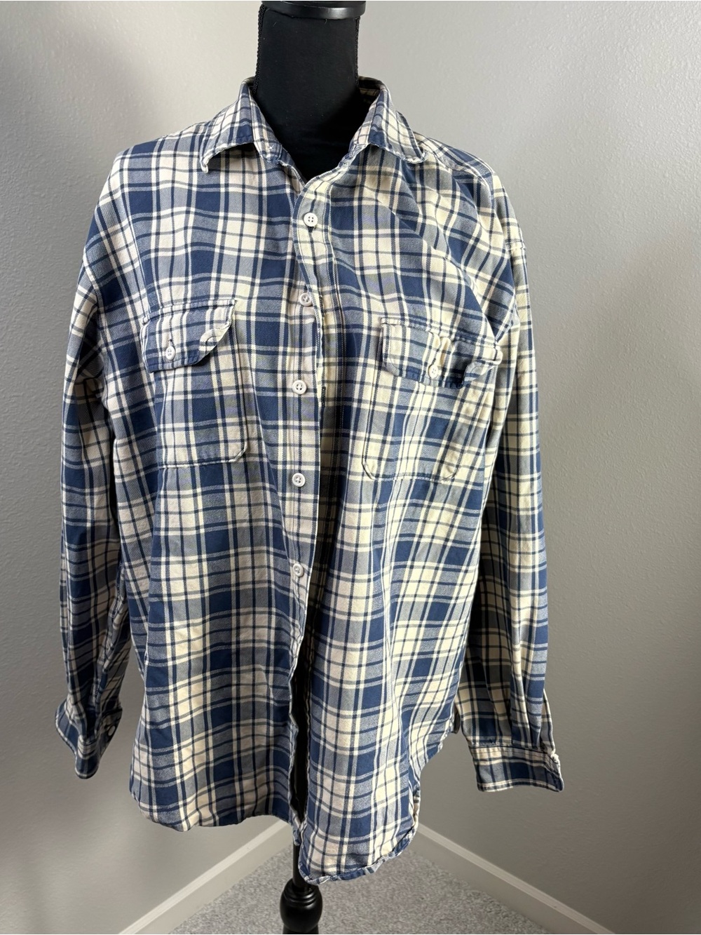 Abercrombie & Fitch Mens Blue Cream Plaid Long Sleeve Shirt Medium 100% Cotton
